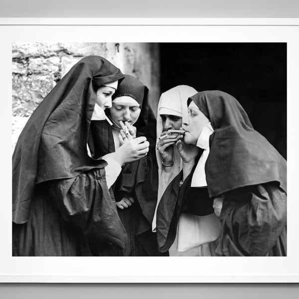 Nuns Smoking Print, Smoking Nuns, Vintage Photo Print, Black and White Photo, Museum Quality Photo Art Print, Wall Art, Funny Art