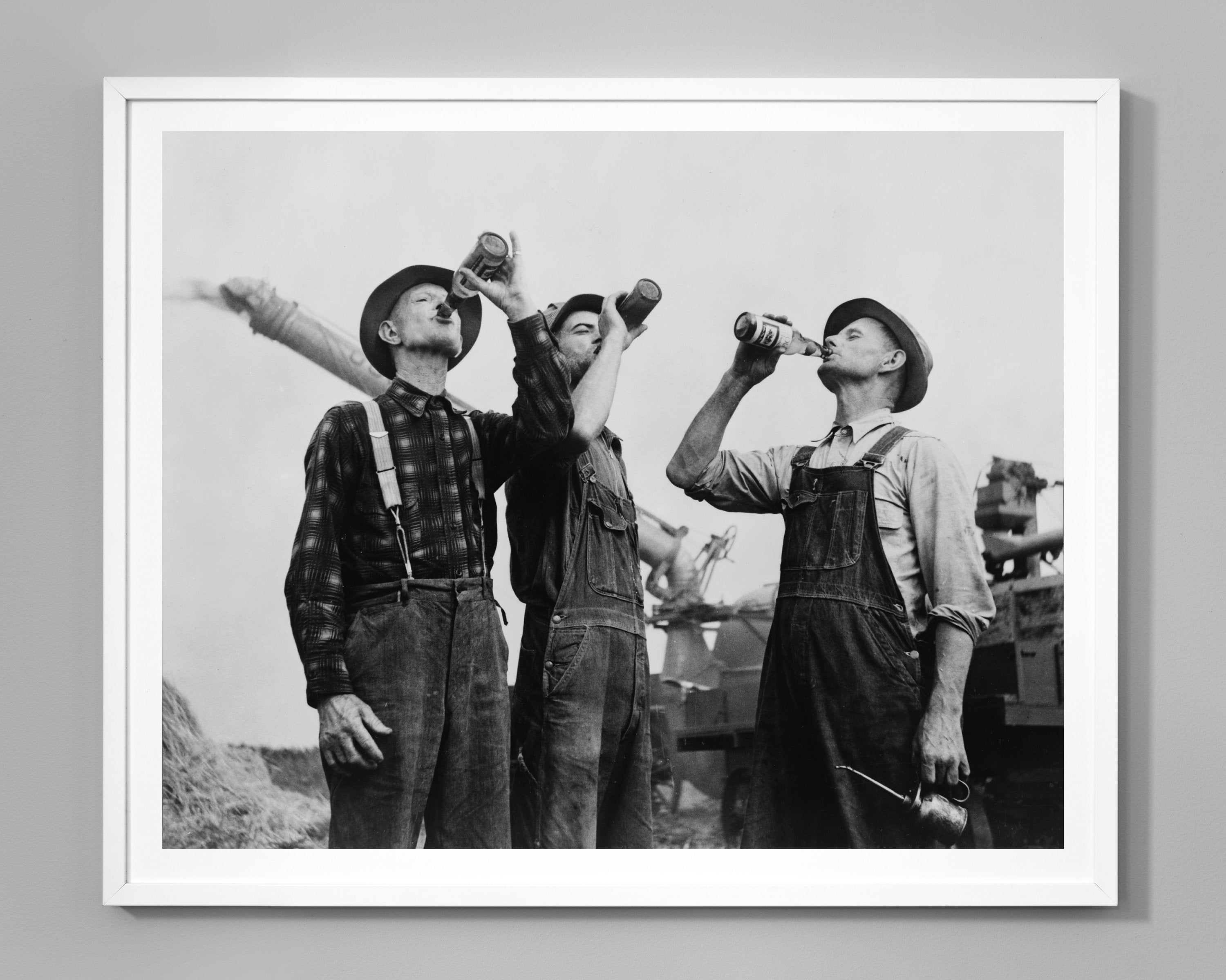 Farmers Drinking Print, Vintage Farmers Drinking Beer, 1941, Classic Wall Art,  Black and White Print, Museum Quality Photo Print
