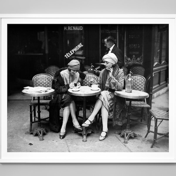 French Cafe Girls Print, 1920's Flapper Girls, Vintage Paris Cafe, Vintage Style, Black and White Wall Art, Museum Quality Art Print