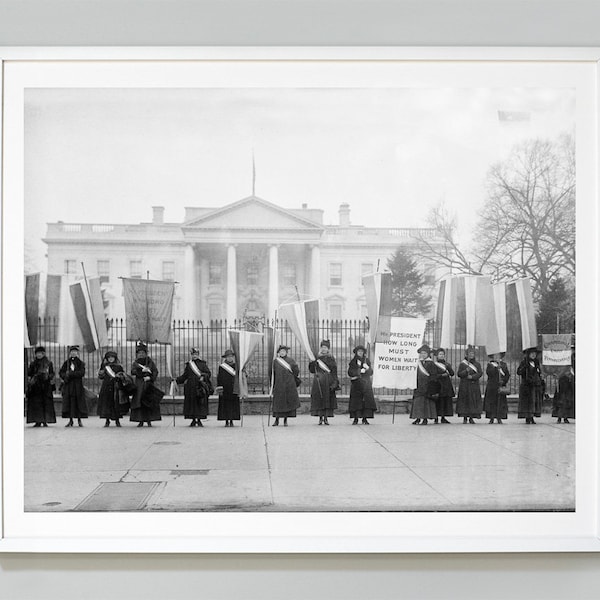 Women's Suffrage Photo Print, Women's Voting Rights, Protest at the White House, Black and White Version, c. 1917, Museum Quality Print