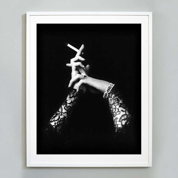 Smoking Hands Print, Vintage Black Lace Dress, Elegant Print, Black and White Vintage Photography, Museum Quality Art Print, Wall Art