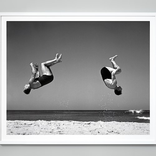 Vintage Beach Print Flying Beach Acrobatics Black and White Etsy