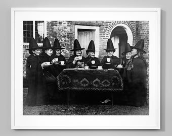 Witches Tea Time Print, Witches Council, Witchcraft, Vintage Photo Print, Black and White Print, Wall Art