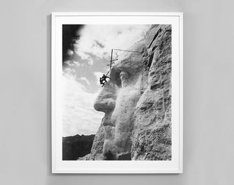 George Washington Mt. Rushmore Print, Mount Rushmore National Memorial, US Presidents, 1932, Vintage Photography, Museum Quality Print
