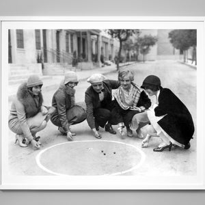 Flapper Gang Playing Marbles Print, Roaring 20s, Vintage Flapper Girls, Black and White Photo Print, Museum Quality Photo Art Print