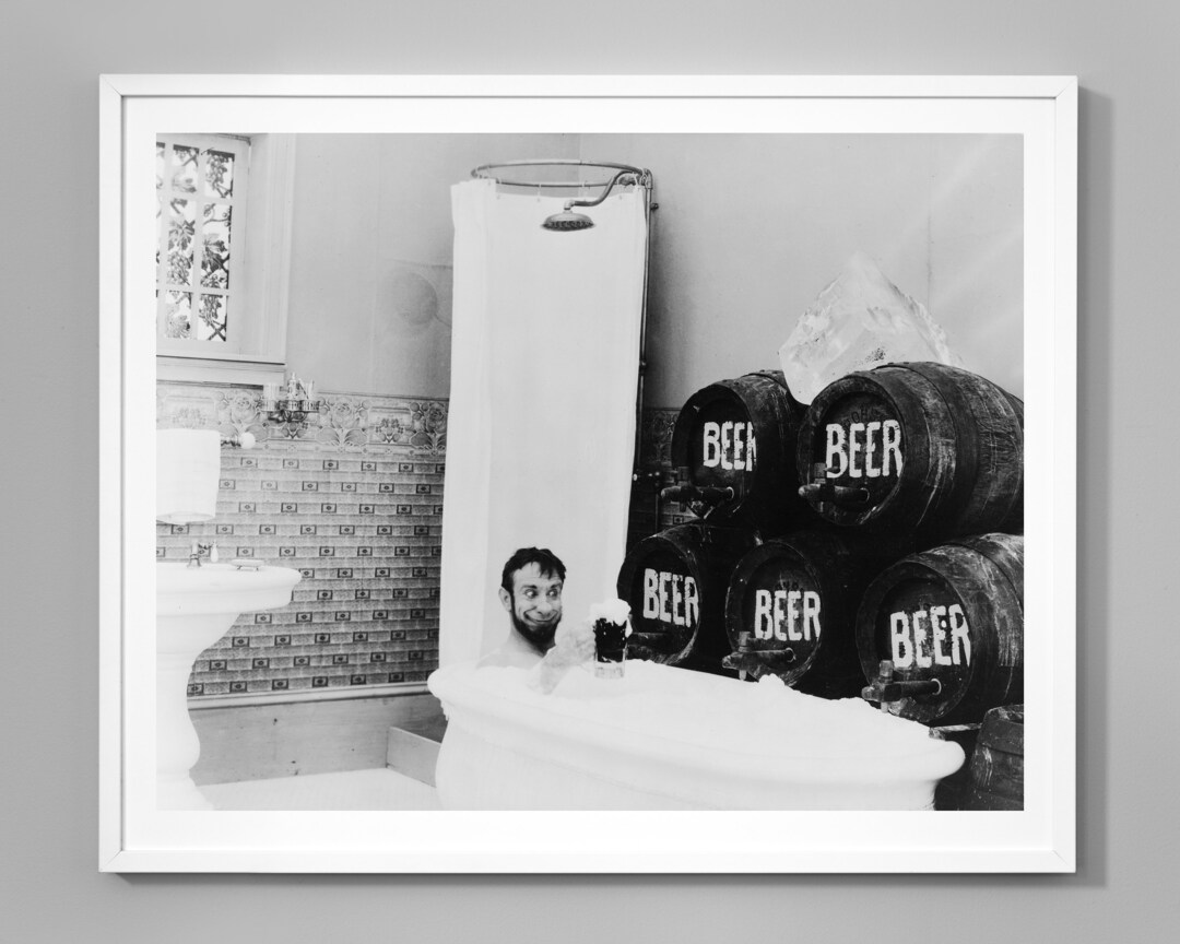 Drinking Beer in the Bathtub Print, Keg Beer Bath, Frosty Mug of Beer