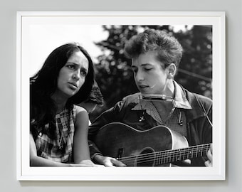 Bob Dylan und Joan Baez Print, March On Washington Protest Performance, 1963, Schwarz-Weiß Vintage Foto, Museum Qualität Foto Kunstdruck