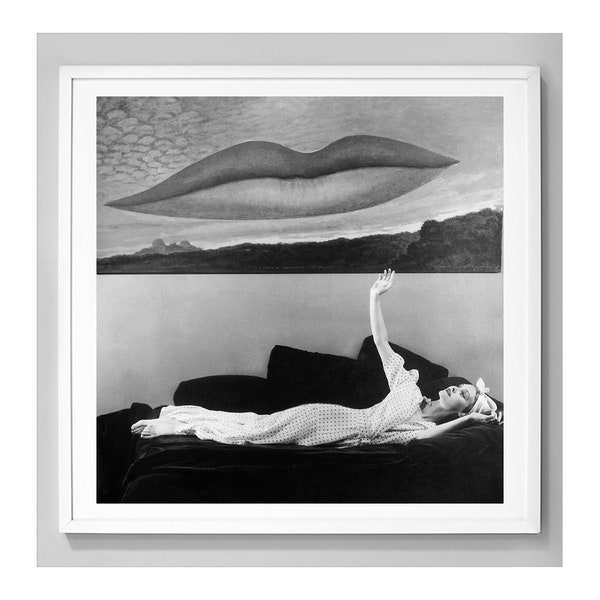 Impression de lèvres Man Ray, photographie vintage noir et blanc, temps de l'observatoire - The Lovers, surréalisme, impression photo de qualité musée