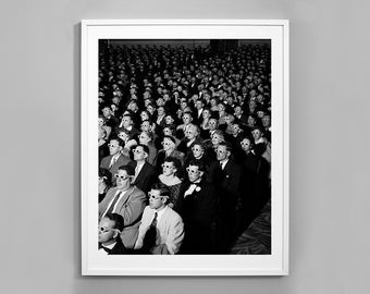 Movie Audience Wearing 3d Glasses Print, Cinema, Spectators, Black and White Photo, Museum Quality Photo Art Print