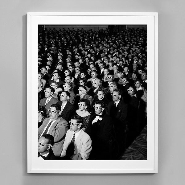 Movie Audience Wearing 3d Glasses Print, Cinema, Spectators, Black and White Photo, Museum Quality Photo Art Print