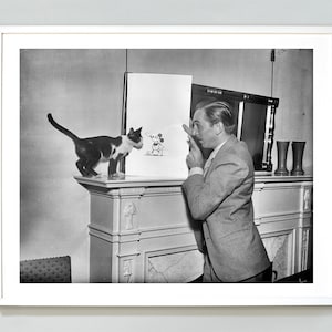 Walt Disney Print, Walt Disney Shows Mickey Mouse To A Cat Photo Print, Mickey Mouse Drawing, Vintage Photo, 1931, Museum Quality Print