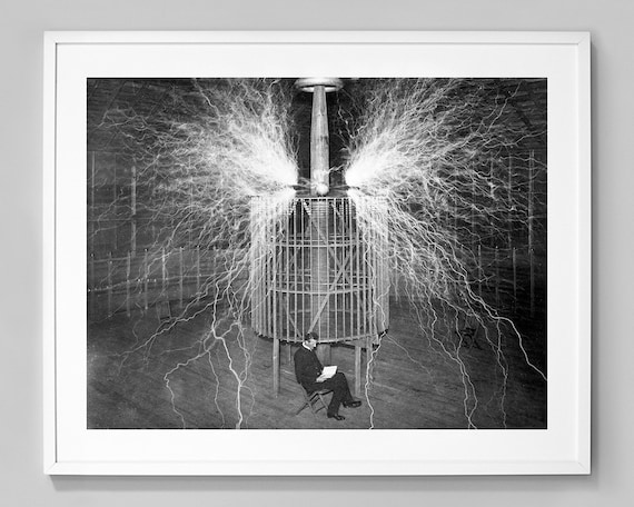 Tesla in His Laboratory Photo Print Nikola Tesla Electricity