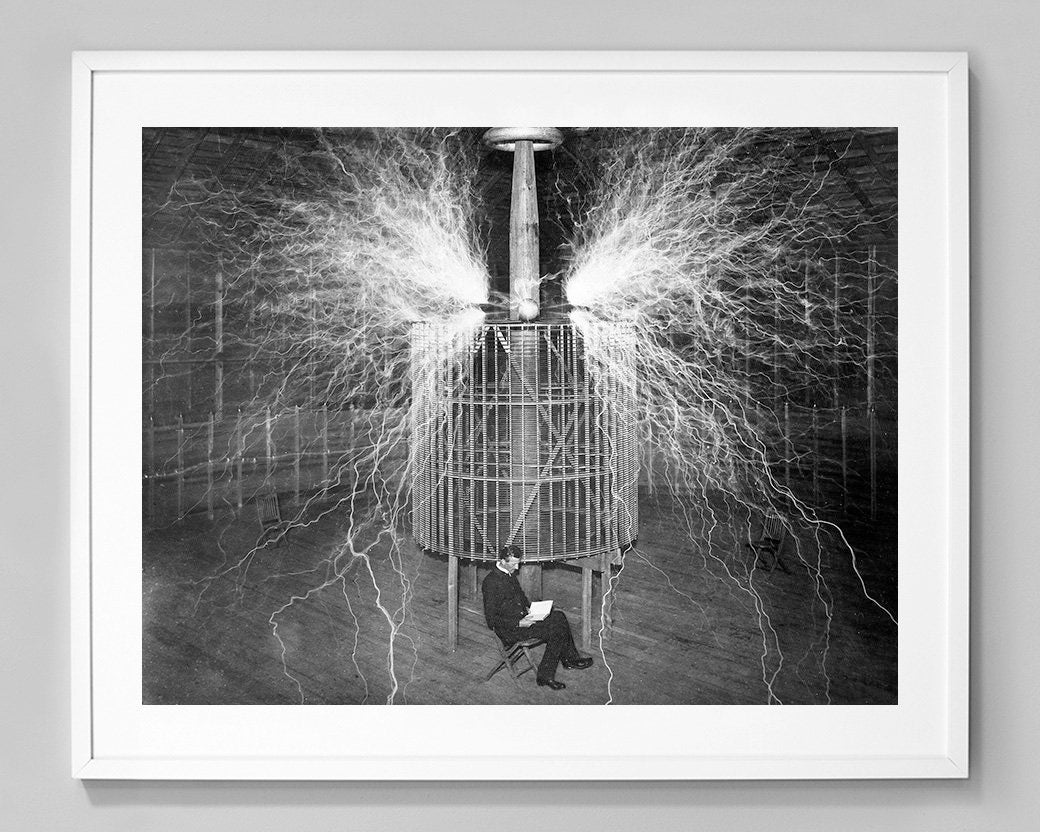 Tesla in His Laboratory Photo Print, Nikola Tesla, Electricity, Science