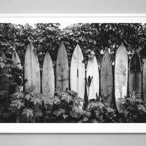 Surfboards Art Print, Vintage Surfboards, Black and White Photo, Surfing, Beach Print, Beach Art, Museum Quality Art Print