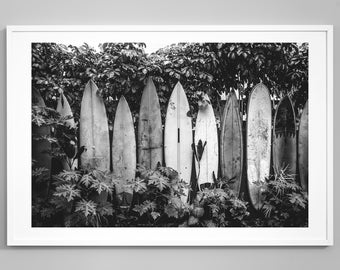 Surfboards Art Print, Vintage Surfboards, Black and White Photo, Surfing, Beach Print, Beach Art, Museum Quality Art Print