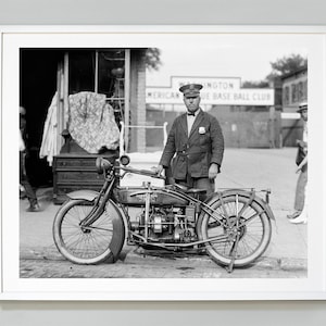 Police Motorcycle Print, Henderson Motorcycle, 1922, Police Bike, Black and White Photo, Museum Quality Art Print