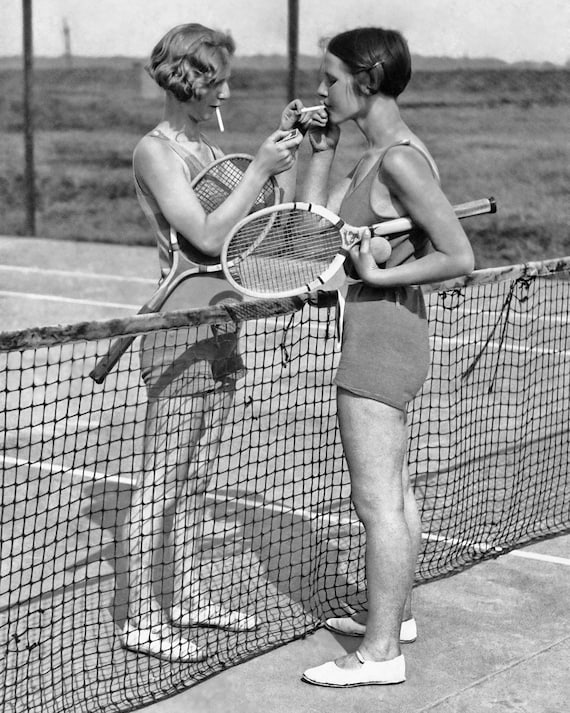 Tennis Girls Smoking Print, Friendship Print, Vintage Style, Vintage Sports,  Fashion, Black and White Photo, Museum Quality Photo Art Print
