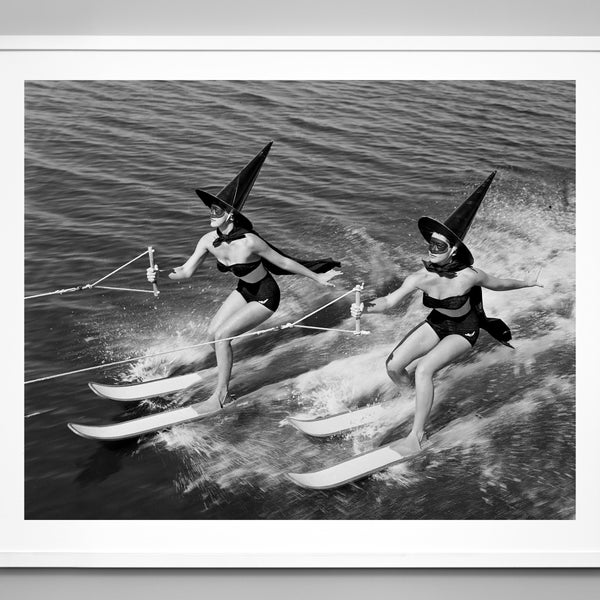 Witches Water Skiing Print, Spooky Beach Vibes, Vintage Beach Style, Wall Art, Black and White Photo, Museum Quality Home Decor