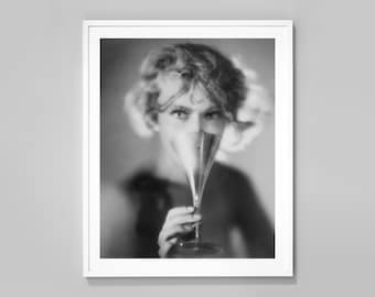 Vintage Martini Print, Black and White Photography, Flapper Style, Roaring Twenties, Classic Girl Home Decor Fine Art