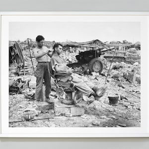 Army Barber Print, Soldier Getting Haircut, Vintage Hair Style, Vintage Photograph, 1945, Museum Quality Photo Art Print