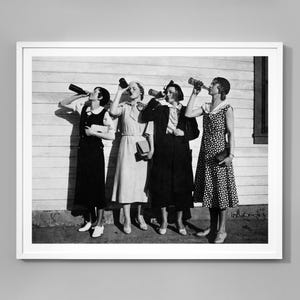 Flapper Girls Drinking Print, Black and White Vintage Photo, 1925 Fashion, Best Friends Wall Art, Large Poster Print