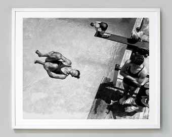 High Dive Print, Swimmer Diving Print, Swimming Pool, 1938, Vintage Black And White Photo, Wall Art, Museum Quality Photo Art Print