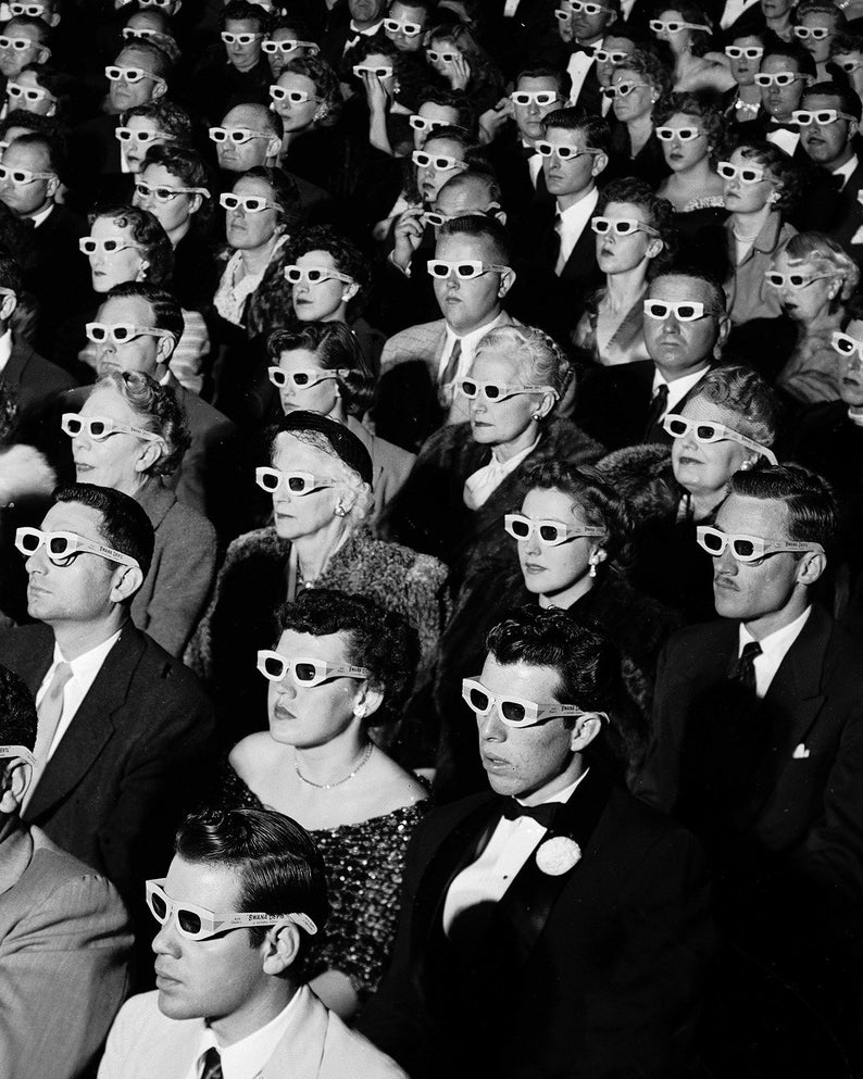 Movie Audience Wearing 3d Glasses Print, Cinema, Spectators, Black and White Photo, Museum Quality Photo Art Print image 3