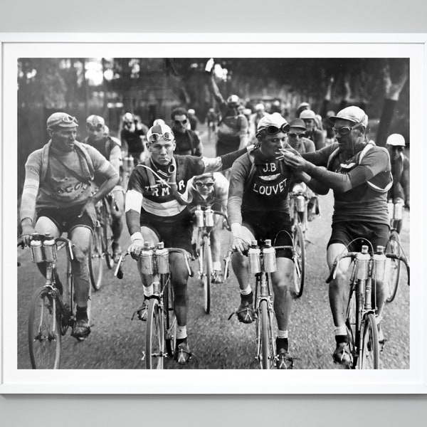 Tour de France Cyclists Smoking Print, Tour de France Bikers Poster, 1927, vintage Cycling, Black and White Photo, Museum Quality Art Print