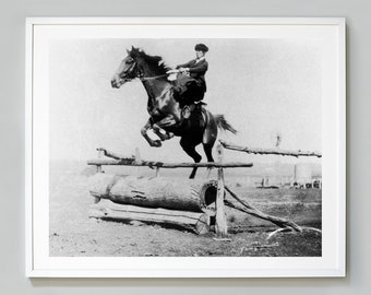 Woman Horse Jumping Print, Equestrian Girl, Fence Jumping, 1910, Black and White Vintage Photo, Museum Quality Photo Art Print