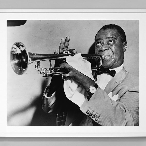 Louis Armstrong Photo Print, Louis Armstrong Playing Trumpet, Jazz Music, Black and White Vintage Photo, 1953, Museum Quality Photo Print