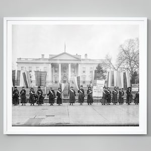 Women&#39;s Suffrage Print, Silent Sentinel Protest at the White House, 1917, Women&#39;s Voting Rights, Black and White Version, Museum Quality