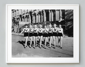 New York Girls Print, Chorus Line Dancers, Vintage Style, Black and White Photo, Museum Quality Wall Art Print