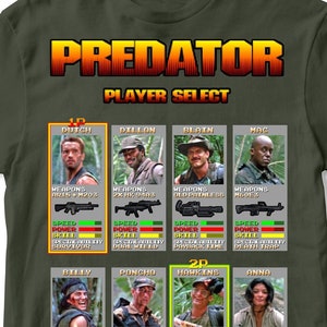 Predator Movie - 8 Bit Videogame Character Select - Unisex T-shirt