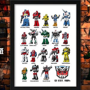 Transformers - Generation 1 Autobots Art Print, Retro Cartoon Wall Art A4 / 8x10