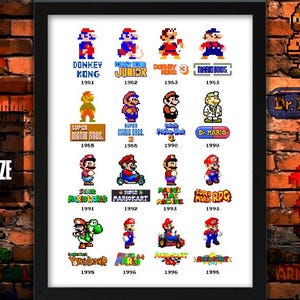 Super Mario Evolution Of A Plumber Art Print, Retro Gaming Wall Art A4 / 8x10