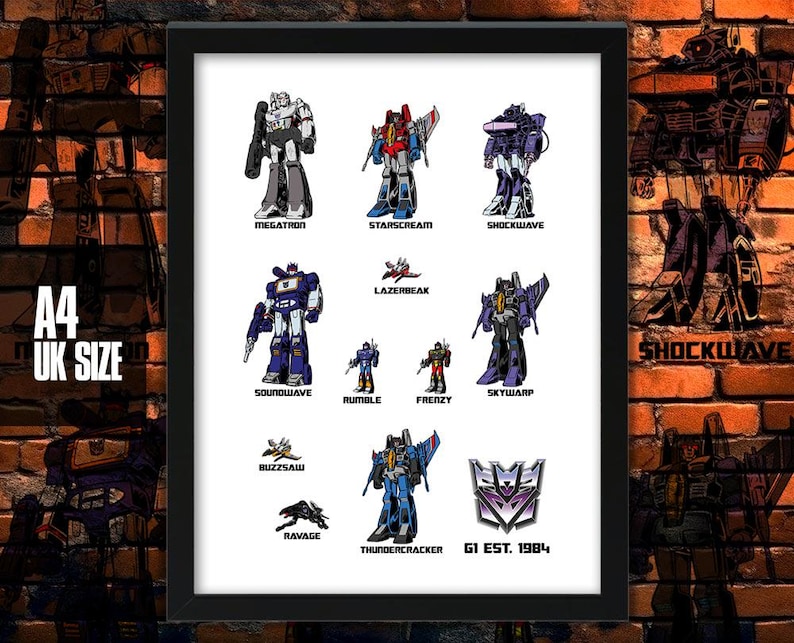 Transformers - Generation 1 Decepticons Art Print, Retro Cartoon Wall ...