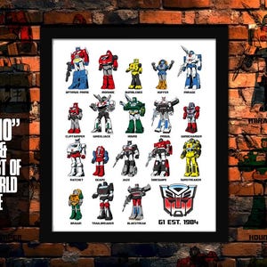 Transformers - Generation 1 Autobots Art Print, Retro Cartoon Wall Art ...