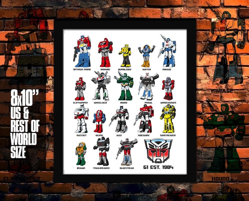 Transformers - Generation 1 Autobots Art Print, Retro Cartoon Wall Art ...
