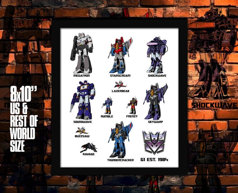 Transformers - Generation 1 Decepticons Art Print, Retro Cartoon Wall ...