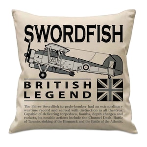 Fairey Swordfish Royal Navy RAF Royal Canadian Royal Netherlands Navy Torpedo Bomber Biplano Almofada interna incluída