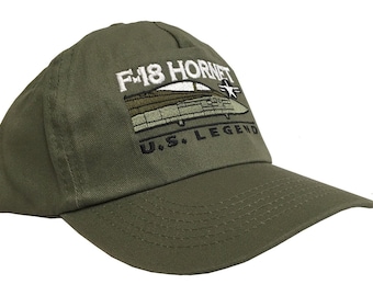 Gorra de béisbol bordada verde McDonnell Douglas F/A-18 Hornet US Navy/US Marine Corps Supersonic Aircraft. (Ajustable).