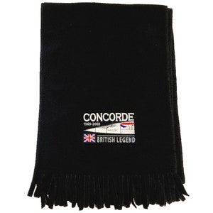 AEROSPATIALE/BAC CONCORDE Supersonic  Passenger Aircraft Embroidered Black Scarf.