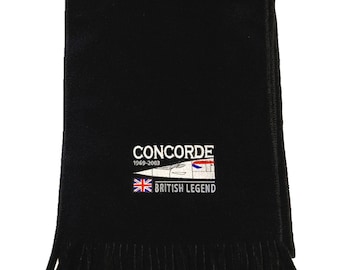 AEROSPATIALE/BAC CONCORDE Supersonic  Passenger Aircraft Embroidered Black Scarf.