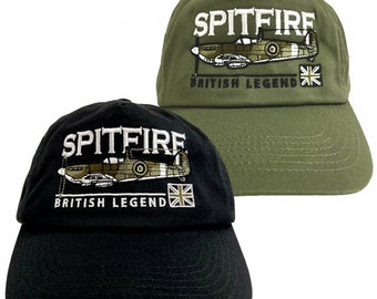 Casquette de baseball brodée verte ou noire Supermarine Spitfire RAF WW11 Battle of Britain Fighter