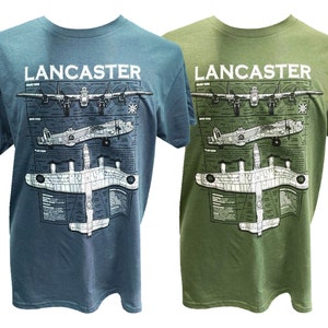 Avro Lancaster RAF Royal Canadian Australian Air Force WW 2 Heavy Bomber Aircraft Blueprint Design Blue or Green T Shirt