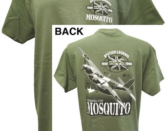 de Havilland DH 98 Mosquito RAF US Army Air Force Royal Canadian Australian Air Force Bomber Fighter Aircraft Green Action Design T-Shirt.