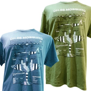 de Havilland DH 98 Mosquito RAF US Army Air Force Royal Canadian Australian Air Force Bomber Fighter Aircraft Blueprint Design T Shirt