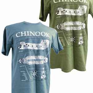 CH47 Chinook RAF US Army Heavy Lift Helicopter Blueprint Blue Or Green Design T Shirt