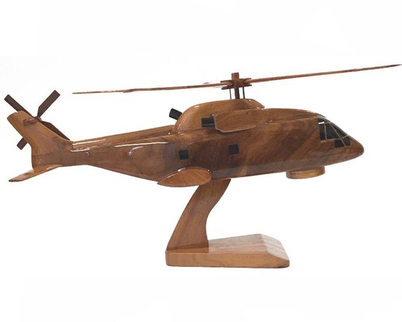 AgustaWestland AW159 Wildcat Wooden Desktop Model. Navy Military Helicopter 