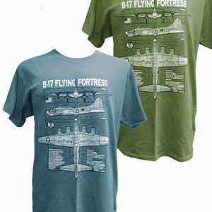 B17 Flying Fortress USAAF RAF WW 2 Viermotoriges schweres Bomberflugzeug Blueprint Blau oder Grün Design T-Shirt